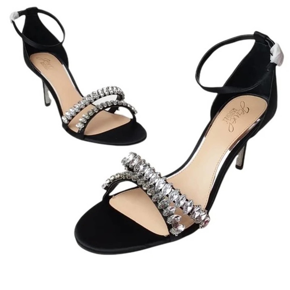 NWOB  Jewel Badgley Mischka Black Jeweled MELANIA Strappy Sandals 8.5